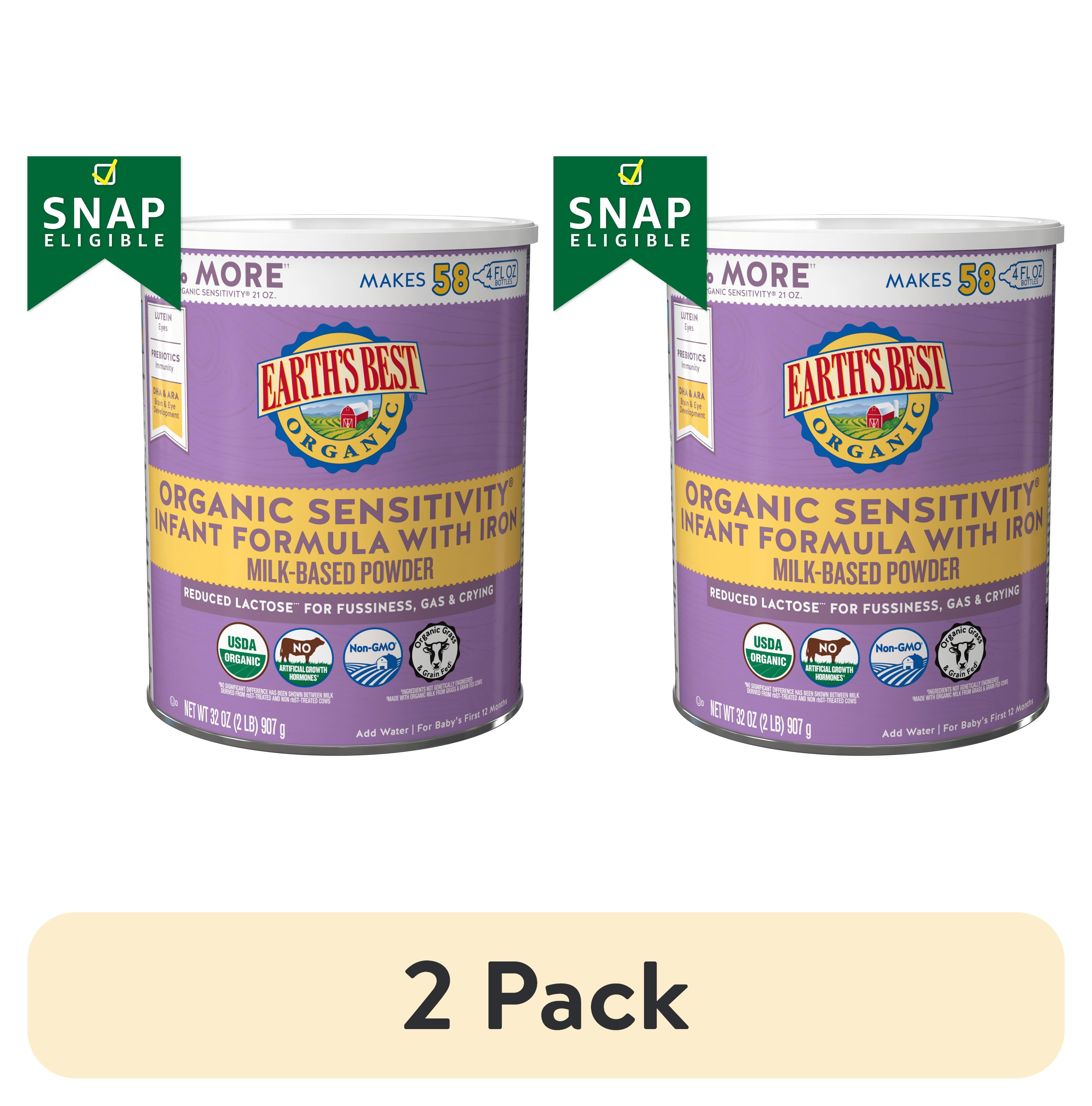 (2 pack) Earth's Best Sensitivity Organic Powder Baby Formula with Iron, 32 oz Canister