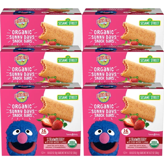 Earth's Best Sesame Street Organic Strawberry Sunny Days Snack Bars, 16 Count, 10.72 oz (6 Pack)