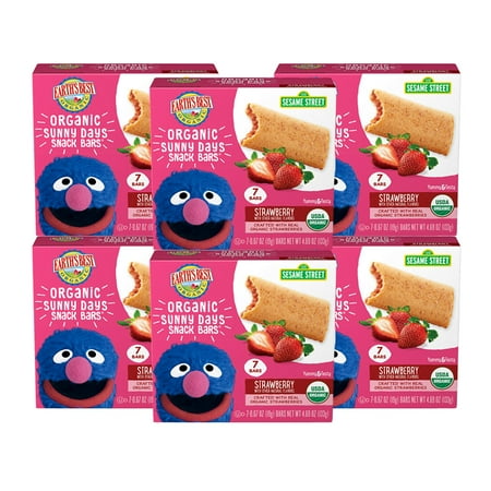 (6 Pack) Earth's Best Organic Sesame Street Strawberry Sunny Days Snack Bars, 8 Count, 5.3 oz. Box