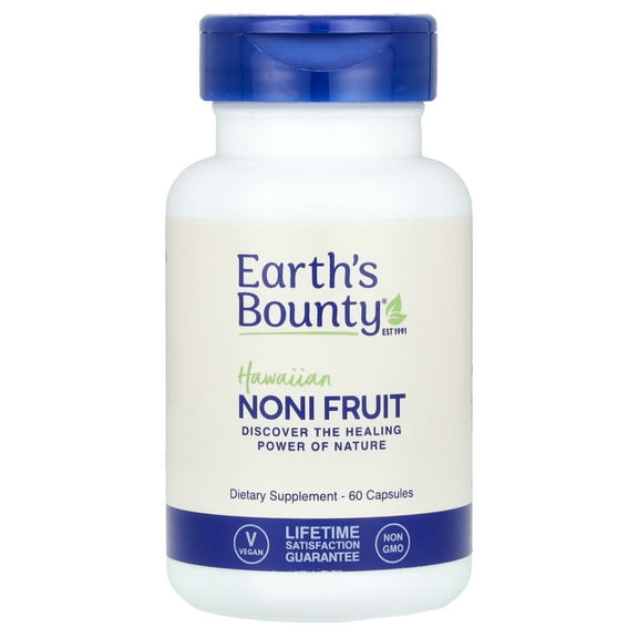 Earth's Bounty Hawaiian Noni Fruit, 60 Capsules (500 mg per Capsule)