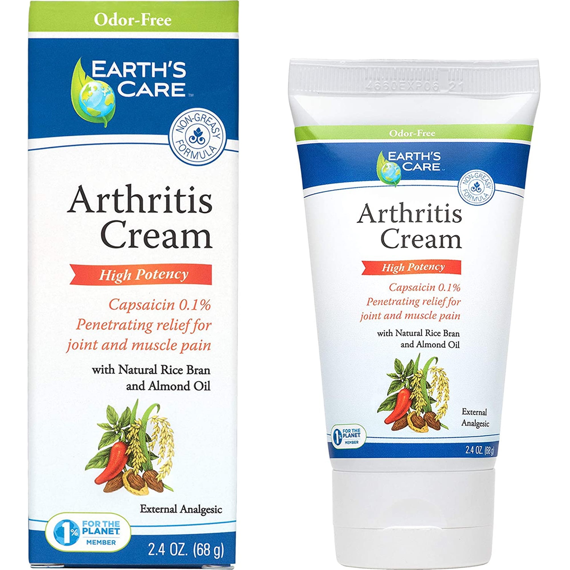 Earth’s Care Arthritis Pain Relief Cream 0.1 Capsaicin with Almond Oil