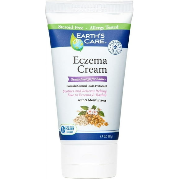 Earth's Care Eczema Cream - Colloidal Oatmeal, Steroid-Free, Baby Safe - 2.4 oz