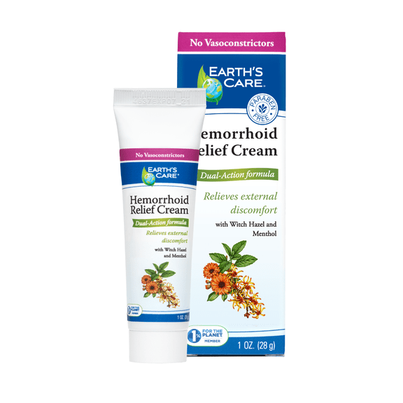 Earth's Care Hemorrhoid Relief Cream - Dual Action with Witch Hazel & Menthol - 1 oz