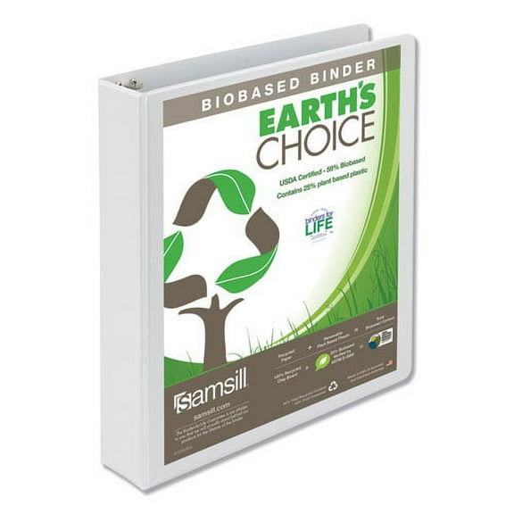 Earth's Choice Biobased Round Ring View Binder, 3 Rings, 1.5" Capacity, 11 X 8.5, White | Bundle of 2 Each
