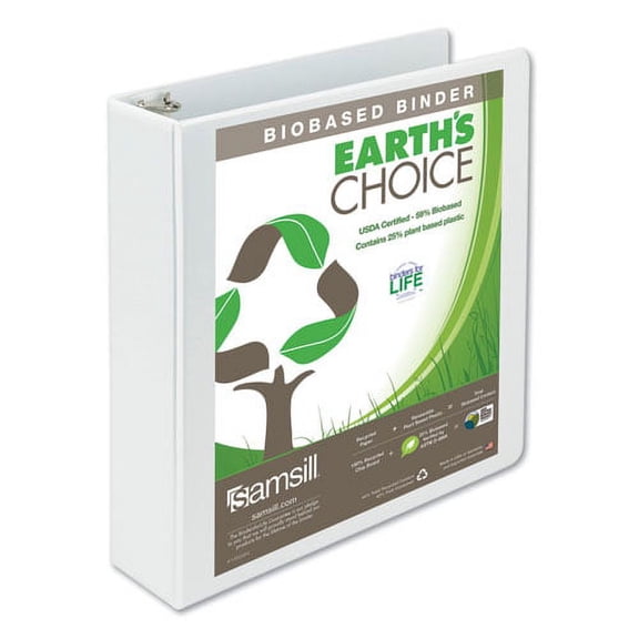 Earth's Choice Biobased Round Ring View Binder, 3 Rings, 2" Capacity, 11 X 8.5, White | Bundle of 10 Each