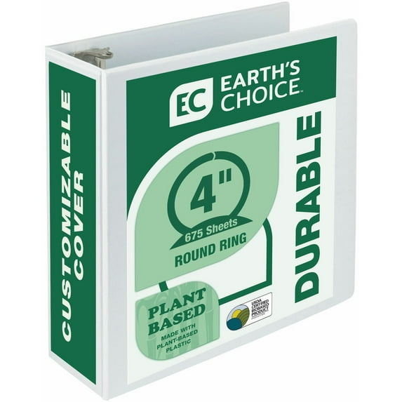 Earth's Choice Biobased Round Ring View Binder, 3 Rings, 4" Capacity, 11 X 8.5, White | Bundle of 5 Each