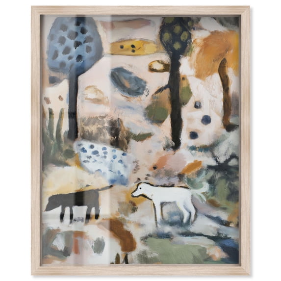 Earth's Embrace with Dogs Shadowbox Print Floral Wall Decor by Art Remedy, Blonde Frame, 24 x 30