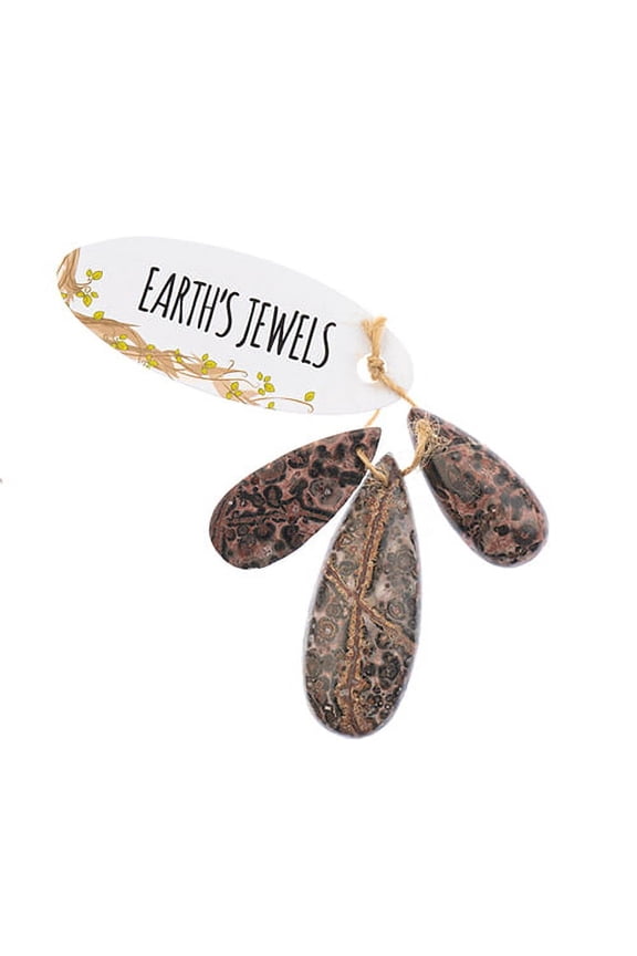 Earth's Jewels 15x35-20x5mm Leopard Jasper Semi-Precious Teardrop Pendants