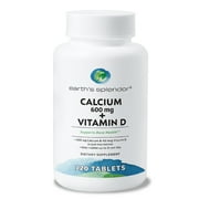 Earths Splendor Calcium & Vitamin D 600mg Bone Health Supplement, 120 Tablets