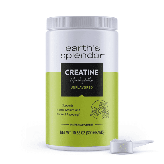 Earth's Splendor Creatine Monohydrate Powder Unflavored Supports Muscle Growth and Workout Recovery 1 Count 60 Servings