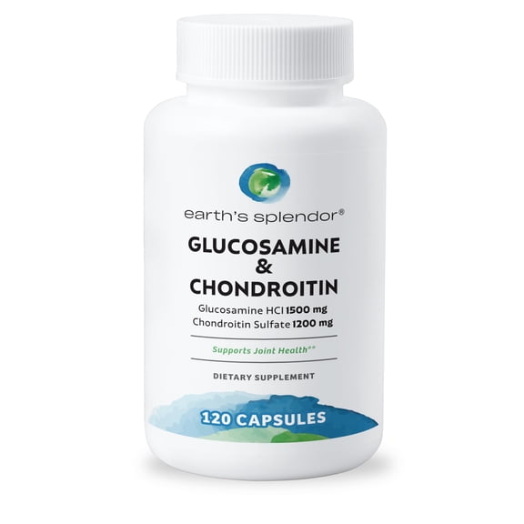 Earth's Splendor Glucosamine HCI 1500 mg Chondroitin Sulfate 1200 mg Dietary Supplement, Supports Joint Health, (120 Capsules, 1+ Month Supply)