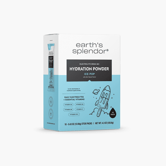 Earth's Splendor Hydration Powder, Ice Pop | 10 Pack | Single Serving Electrolyte Sticks