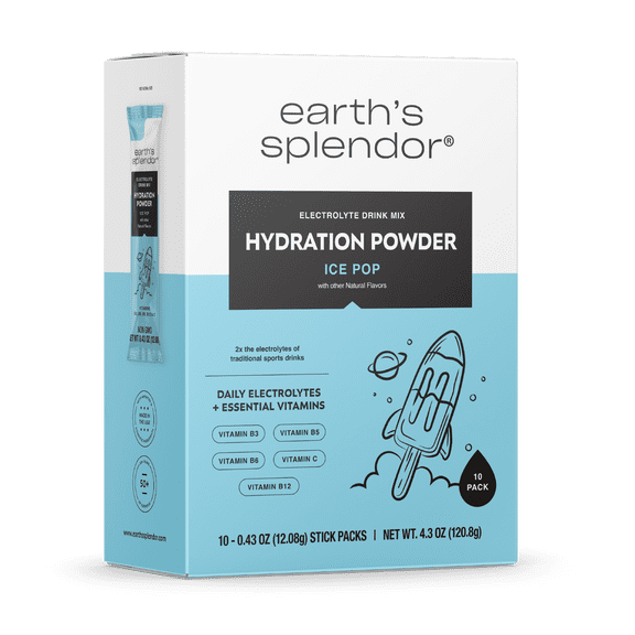 Earth's Splendor Hydration Powder, Ice Pop | 10 Pack | Single Serving Electrolyte Sticks