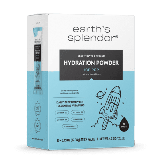 Earth's Splendor Hydration Powder, Ice Pop | 10 Pack | Single Serving Electrolyte Sticks