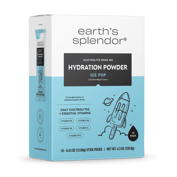 Earth's Splendor Hydration Powder, Ice Pop | 10 Pack | Single Serving Electrolyte Sticks