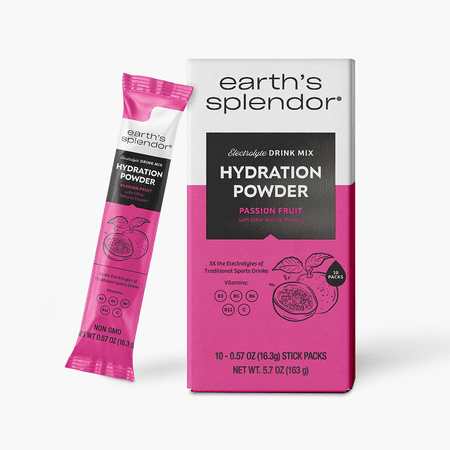 Earth's Splendor Hydration Powder, Passion Fruit | 10 Pack | Single Serving Electrolyte Sticks