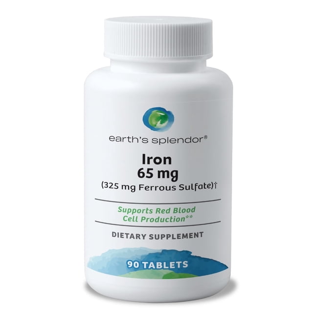 Earth's Splendor Iron Tablets 65mg Iron 325mg Ferrous Sulfate 90 Count ...