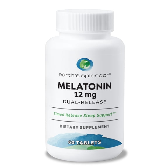 Earth's Splendor Melatonin 12 MG Bilayer Tablets, Sleep Aid Supplement, 60 Count