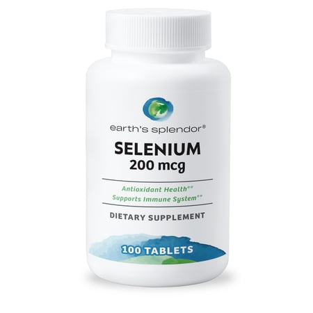Earth's Splendor Selenium 200 mcg Dietary Supplement, Antioxidant Support, 100 Tablets