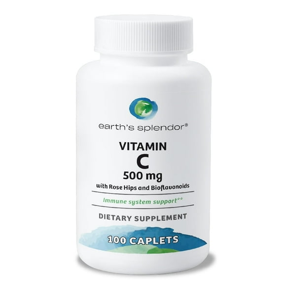 Earth's Splendor Immune Support Supplements, with Vitamin C & Rose HIPS, Support Antioxidant Health, Gluten Free, No Artificial Color, or Flavor, for Men & Women (500mg Vitamin C, 100 Tablets)