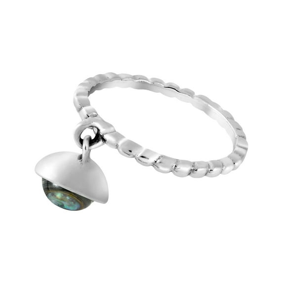 Earth's Treasure Dangle Abalone Shell Sterling Silver Texture Band Ring-8