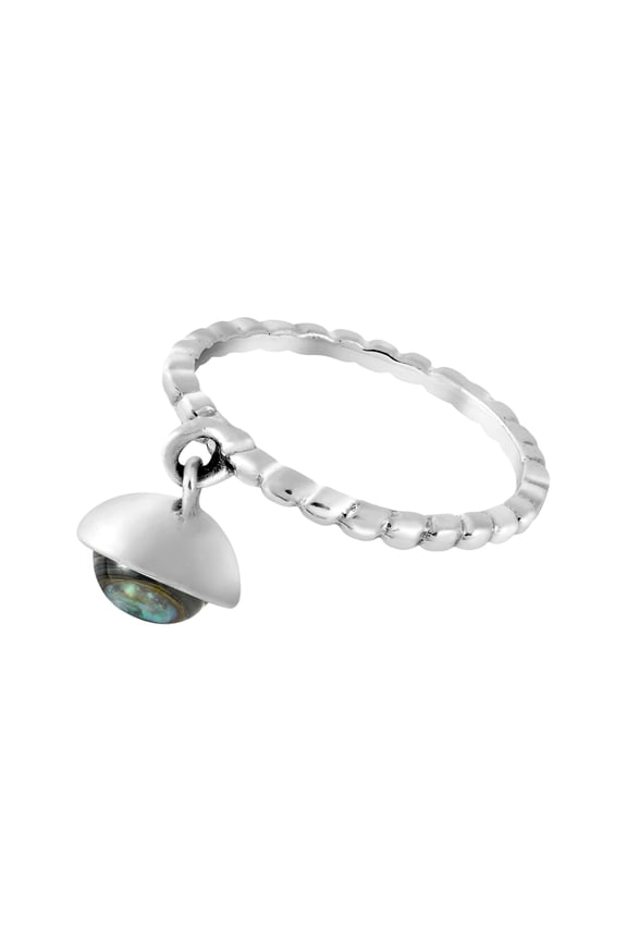 Earth's Treasure Dangle Abalone Shell Sterling Silver Texture Band Ring-8