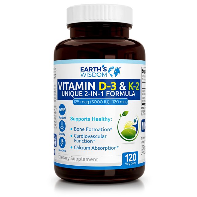 Earth's Wisdom Vitamin D3 DHF10 5000 IU with K2 (MK7) Formula. Muscle