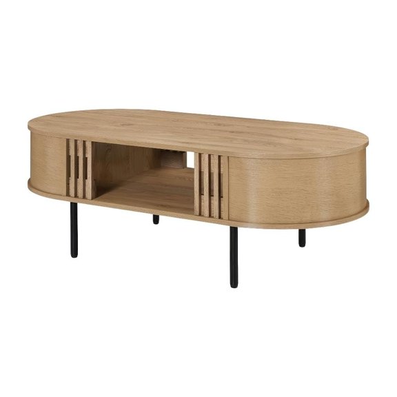 Earth-toned Oval Wood Coffee Table with Cam Bolt and Metal Accents, Surface