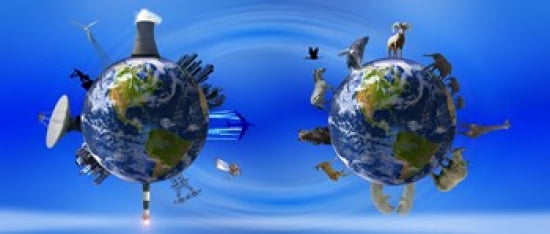 Earth with circle of props Canvas Art - Panoramic Images (30 x 13)