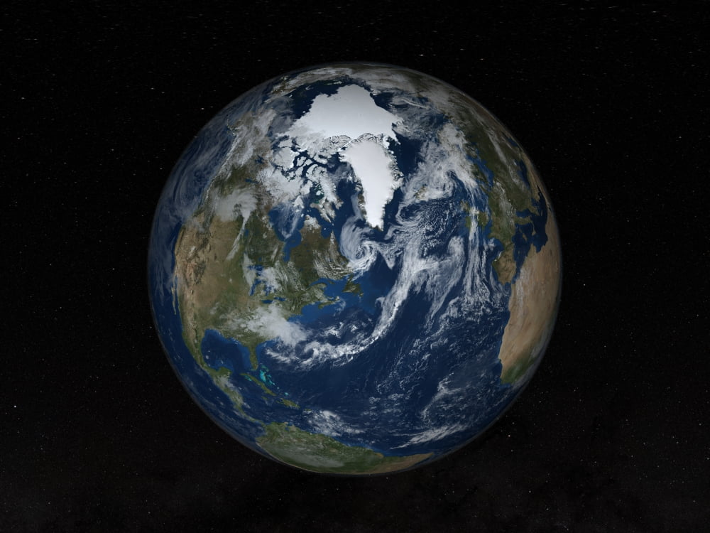 Earth with clouds and sea ice from September 15 2008 Canvas Art - Stocktrek Images (33 x 25)