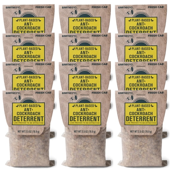 EarthKind Fresh Cab Ant & Cockroach Deterrent Pouches - Indoor Botanical Pest Control - Safe for Kids & Pets When Used as Directed - Made with Peppermint Essential Oil - New Packaging - 12-Pack