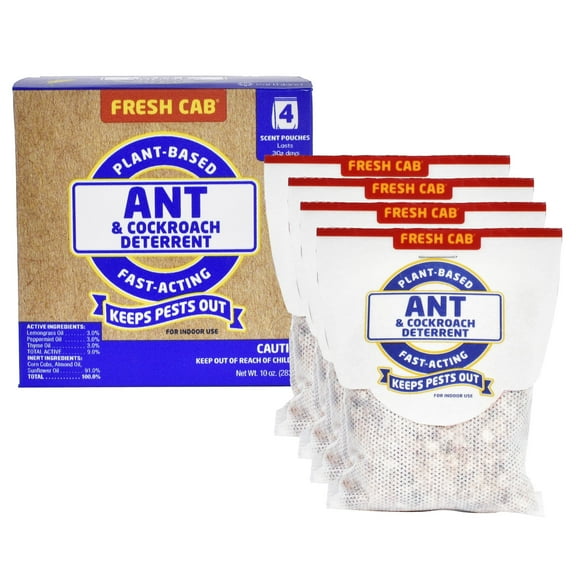 Fresh Cab Ants & Cockroaches Deterrent - Indoor Botanical Pest Control - Safe for Kids & Pets When Used as Directed - Made with Peppermint Essential Oil - 4-Pack