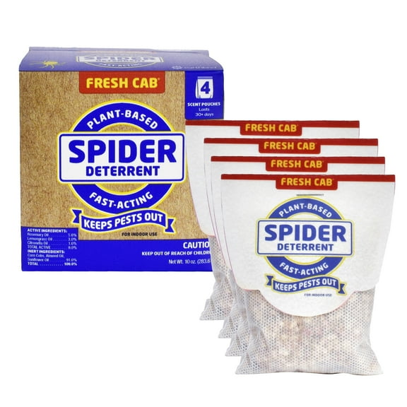Fresh Cab Spiders Deterrent - Indoor Botanical Pest Deterrent - Safe for Kids & Pets When Used as Directed - Made with Rosemary Essential Oil - 4-Pack