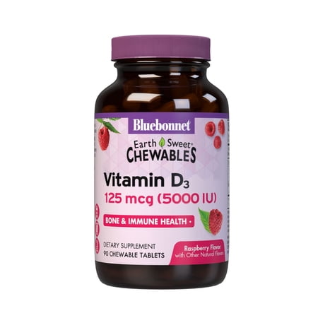 Bluebonnet Vitamin D3 5000 IU in Muscle & Skeletal Growth* ,90 Raspberry Chewables