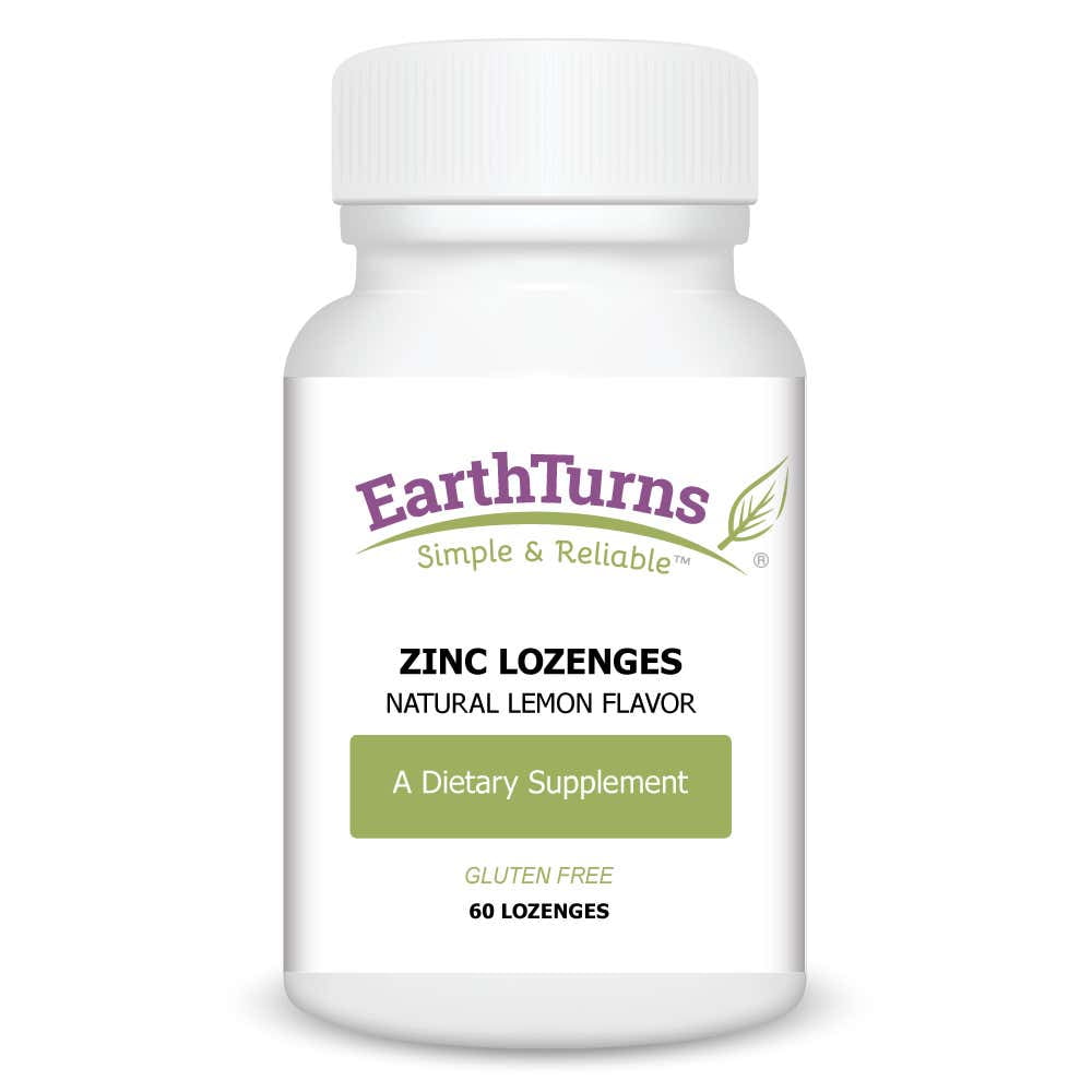 EarthTurns Zinc Lozenges Supports Throat Tissue 60 Lemon Lozenges