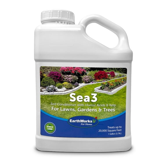 EarthWorks For Home Sea3 Soil Conditioner | Organic Liquid Fertilizer with Humic Acids, Kelp & Molasses for Healthier Lawns, Vibrant Gardens & Resilient Plants, 1 Gallon