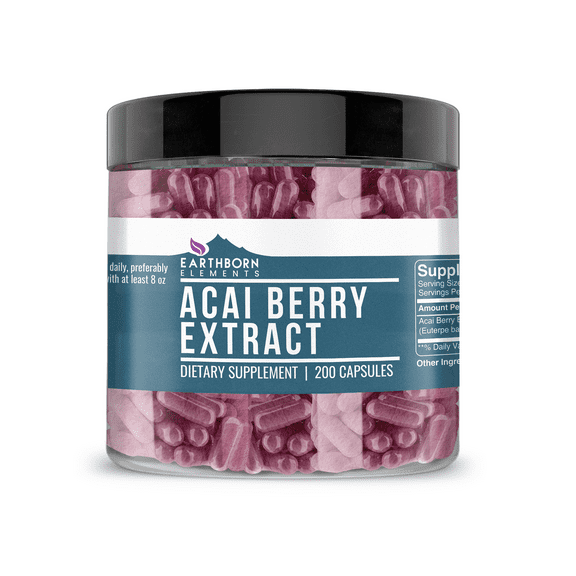 Earthborn Elements Acai Berry Extract 200 Capsules, Pure & Undiluted, No Additives