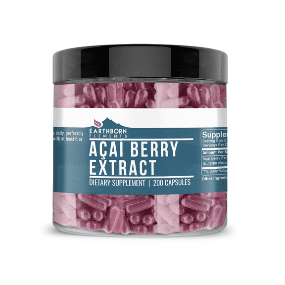 Earthborn Elements Acai Berry Extract 200 Capsules, Pure & Undiluted, No Additives