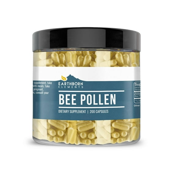 Earthborn Elements Bee Pollen 200 Capsules, Pure & Undiluted, No Additives