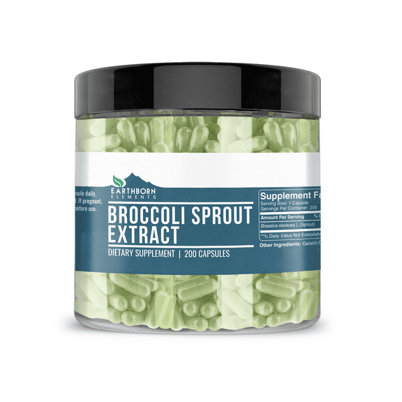 Earthborn Elements Broccoli Extract 200 Capsules, Pure & Undiluted, No Additives