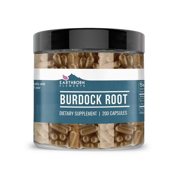 Earthborn Elements Burdock Root 200 Capsules, Pure & Undiluted, No Additives