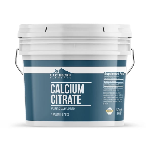 Earthborn Elements Calcium Citrate 1 Gallon Bucket, Pure & Undiluted, Lab Verified