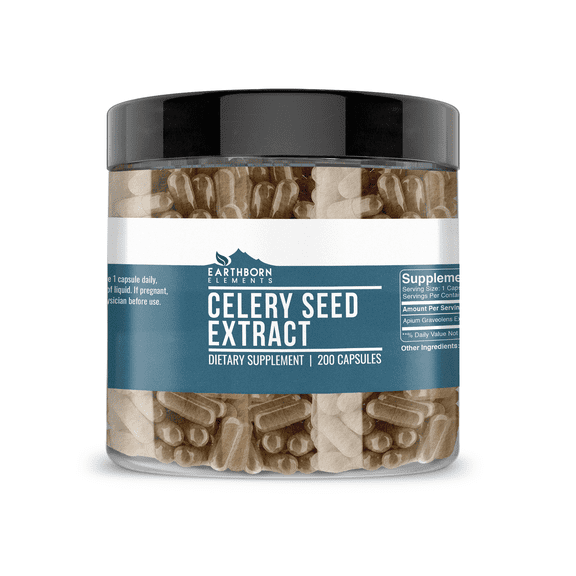 Earthborn Elements Celery Seed Extract 200 Capsules, Pure & Undiluted, No Additives