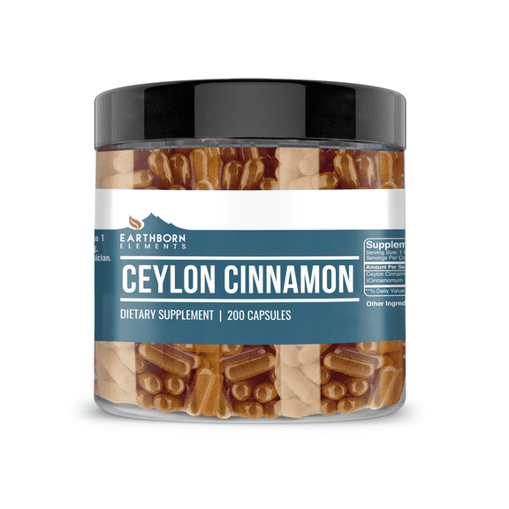 Earthborn Elements Ceylon Cinnamon 200 Capsules, Pure & Undiluted, No Additives