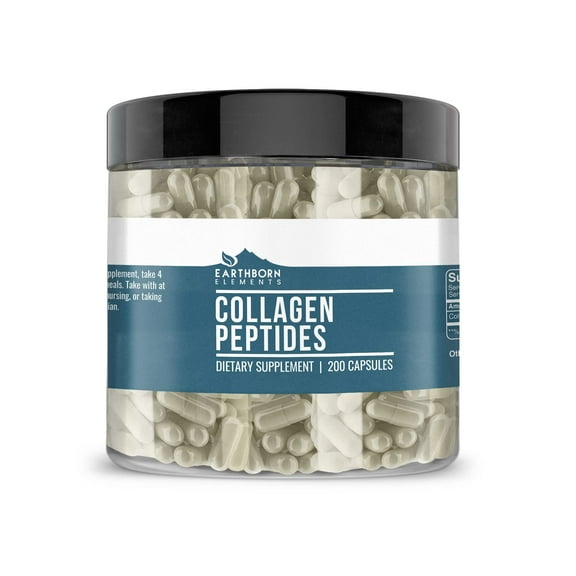 Earthborn Elements Collagen Peptides 200 Capsules, Pure & Undiluted, No Additives