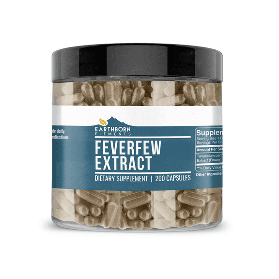 Earthborn Elements Feverfew Extract 200 Capsules, Pure & Undiluted, No Additives