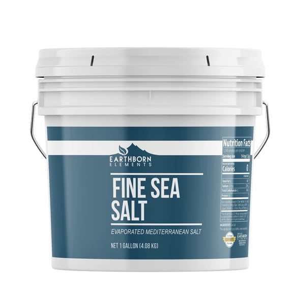 Earthborn Elements Fine Sea Salt, 1 Gallon Bucket, Sourced from Spain, Pure Ground, Baking & Cooking