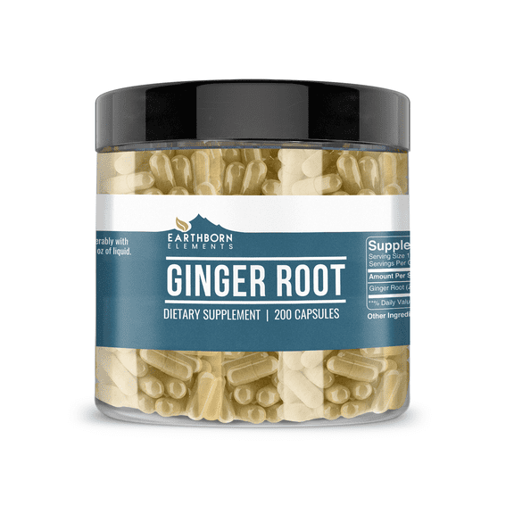 Earthborn Elements Ginger Root 200 Capsules Pure & Undiluted, No Additives
