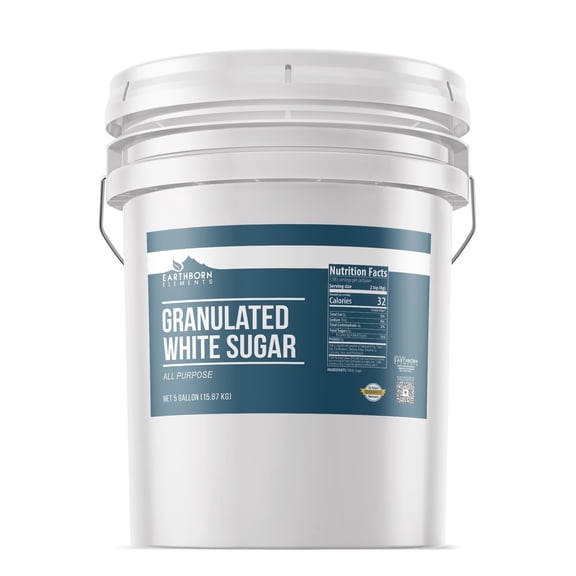 Earthborn Elements Granulated White Sugar 5-Gallon Bucket, Baking & Kitchen Staple, Non GMO 35 Pounds