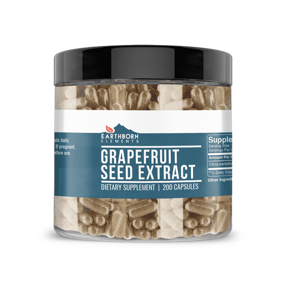 Earthborn Elements Grapefruit Seed Extract 200 Capsules, Pure & Undiluted, No Additives